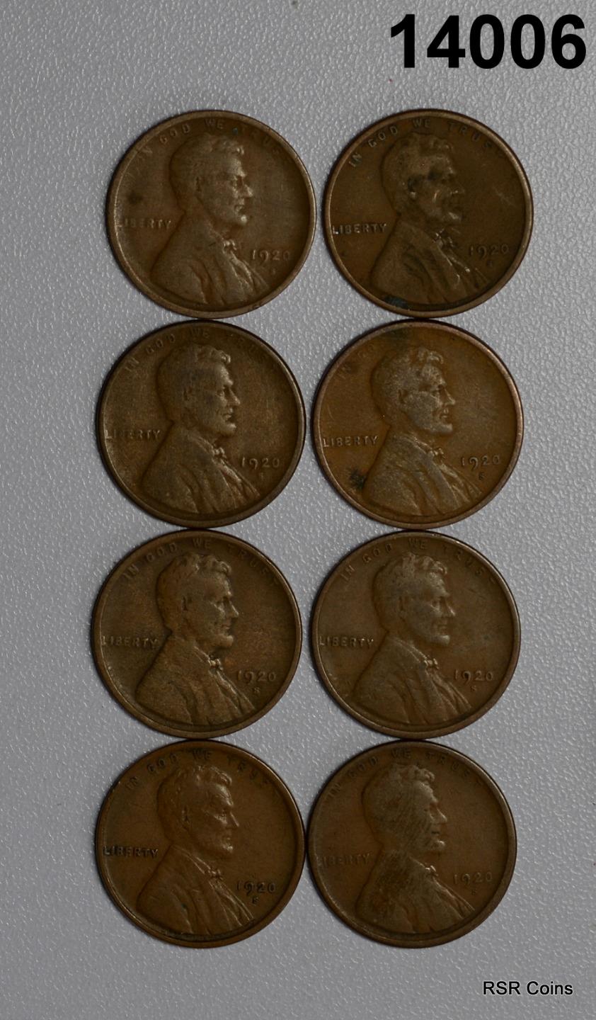 LOT OF 8 1920 S LINCOLN CENTS GOOD-VF! #14006