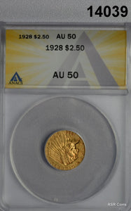 1928 $2.50 GOLD INDIAN ANACS CERTIFIED AU50 NICER!!! #14039