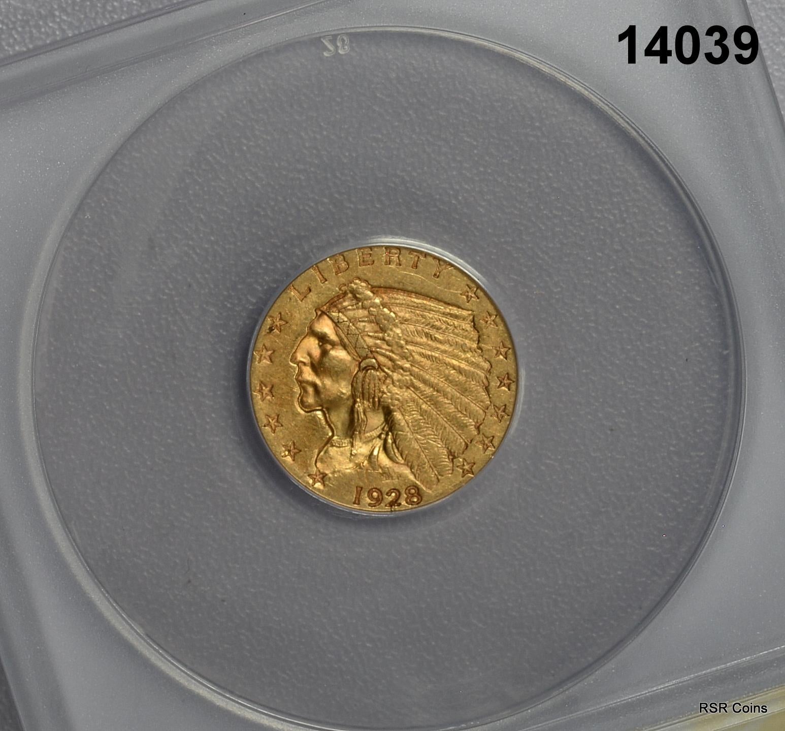 1928 $2.50 GOLD INDIAN ANACS CERTIFIED AU50 NICER!!! #14039