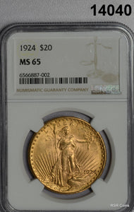 1924 $20 ST. GAUDENS DOUBLE EAGLE GOLD NGC CERTIFIED MS65 GEM!! #14040