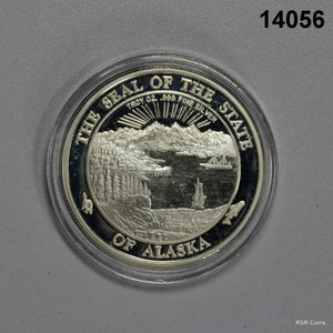 1897-1997 ALASKA GOLD RUSH .999 SILVER ROUND WITH REAL GOLD NIGGET! #14056