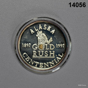 1897-1997 ALASKA GOLD RUSH .999 SILVER ROUND WITH REAL GOLD NIGGET! #14056