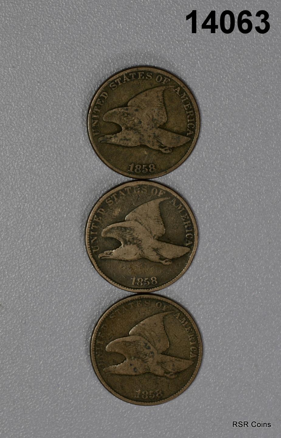 LOT OF 3 1858 FLYINF EAGLE CENT VG-F! #14063