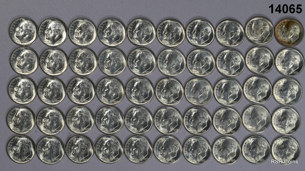 CHOICE BU 1953 S 90% SILVER ROOSEVELT DIME ROLL (50 COINS) NICE!! #14065