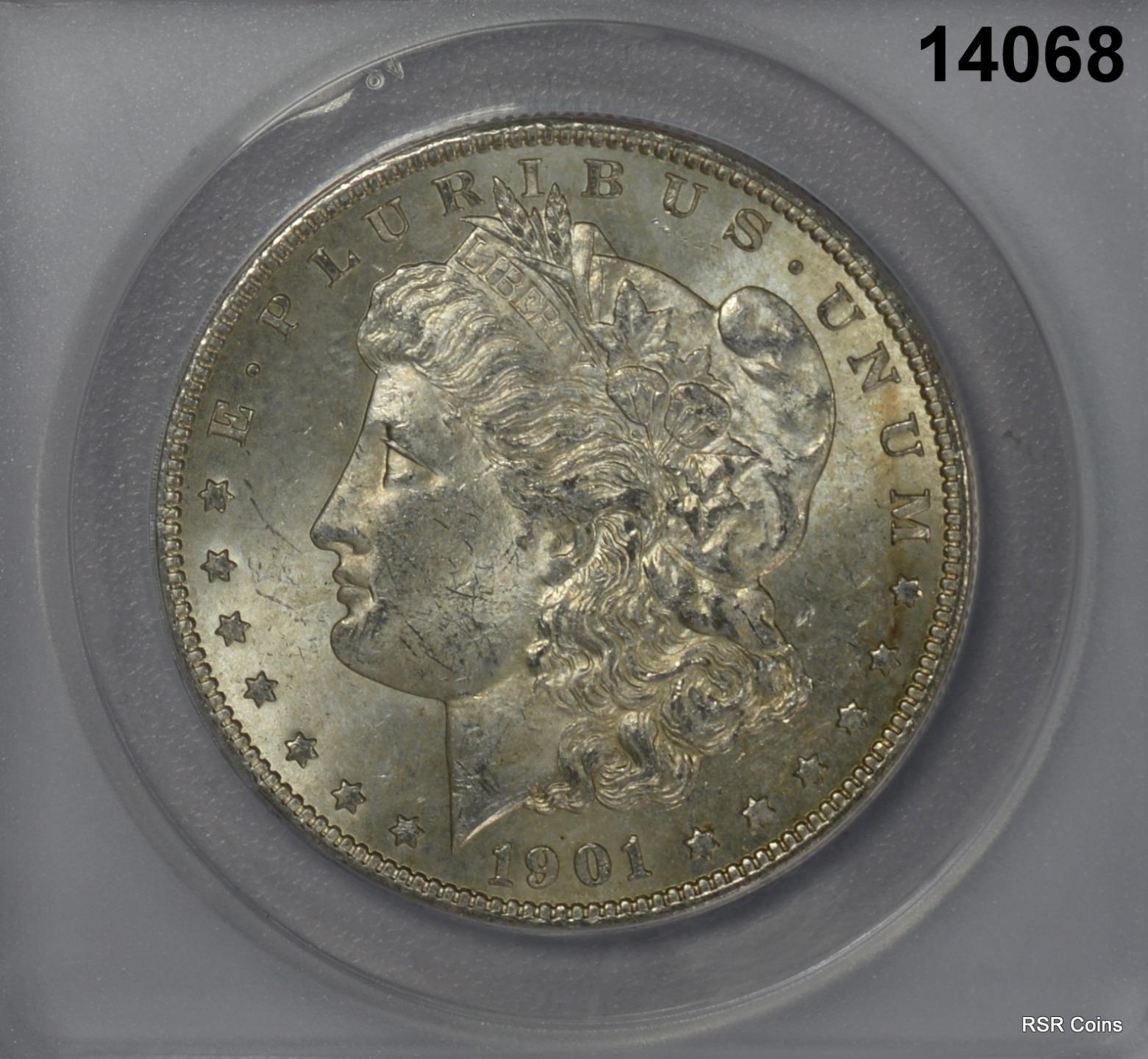 1901 O MORGAN SILVER DOLLAR ANACS CERTIFIED MS 63 PALE RAINBOW COLORS! #14068