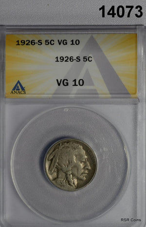 1926 S BUFFALO NICKEL SCARCE DATE ANACS CERTIFIED VG10 #14073