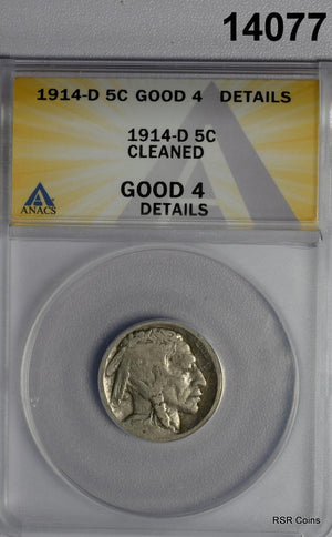 1914 D BUFFALO NICKEL ANACS CERTIFIED GOOD 4 CLEANED #14077