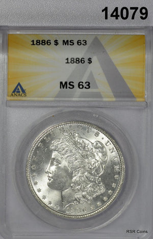 1886 MORGAN SILVER DOLLAR FLASHY FULLY STRUCK! ANACS CERTIFIED MS63! #14079