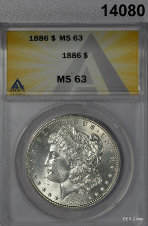 1886 MORGAN SILVER DOLLAR FLASHY FULLY STRUCK! ANACS CERTIFIED MS63! #14080