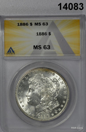 1886 MORGAN SILVER DOLLAR ANACS CERTIFIED MS63! #14083