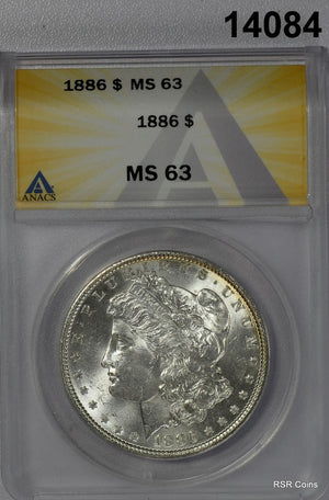 1886 MORGAN SILVER DOLLAR FLASHY FULLY STRUCK! ANACS CERTIFIED MS63! #14084