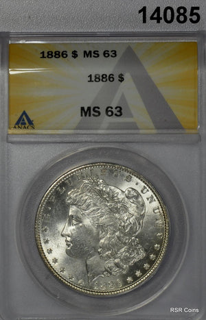 1886 MORGAN SILVER DOLLAR ANACS CERTIFIED MS63! #14085