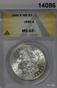 1886 MORGAN SILVER DOLLAR FLASHY FULLY STRUCK! ANACS CERTIFIED MS63! #14086