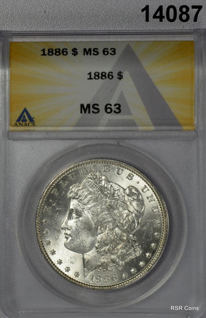 1886 MORGAN SILVER DOLLAR FLASHY FULLY STRUCK! ANACS CERTIFIED MS63! #14087