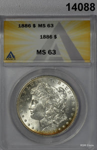 1886 MORGAN SILVER DOLLAR GOLDEN OBVERSE CRESCENT! ANACS CERTIFIED MS63! #14088