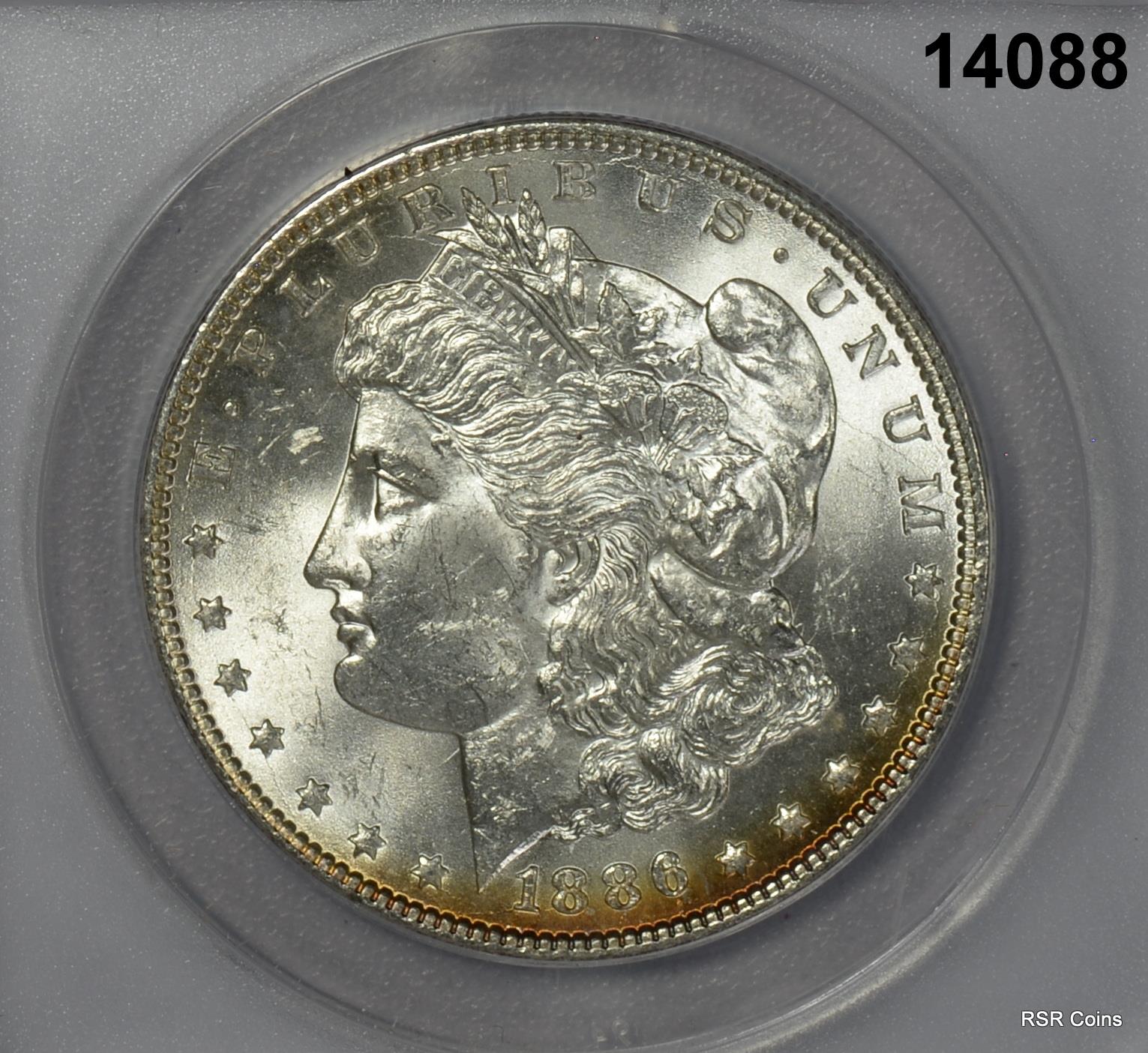 1886 MORGAN SILVER DOLLAR GOLDEN OBVERSE CRESCENT! ANACS CERTIFIED MS63! #14088