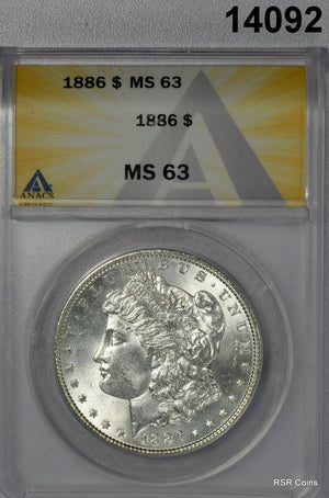 1886 MORGAN SILVER DOLLAR ANACS CERTIFIED MS63! #14092