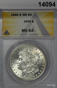 1886 MORGAN SILVER DOLLAR FULLY STRUCK LOOKS BETTER ANACS CERTIFIED MS63! #14094