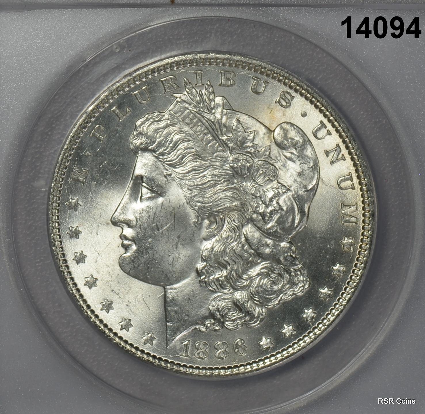 1886 MORGAN SILVER DOLLAR FULLY STRUCK LOOKS BETTER ANACS CERTIFIED MS63! #14094