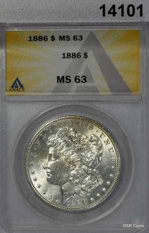 1886 MORGAN SILVER DOLLAR ANACS CERTIFIED MS63! #14101