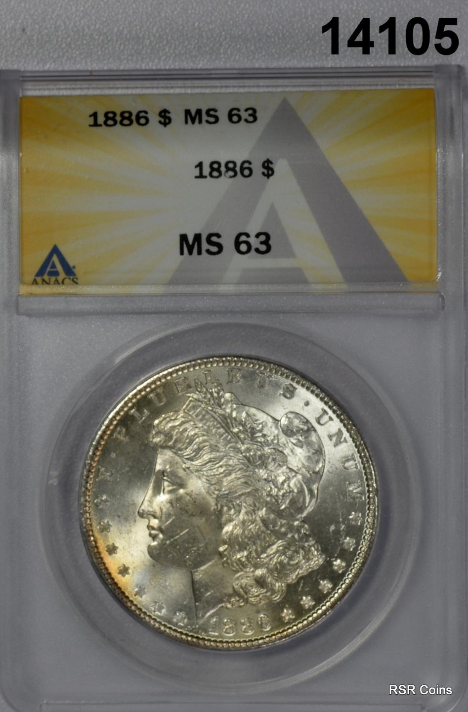 1886 MORGAN SILVER DOLLAR ORANGE OBV CRESCENT ANACS CERTIFIED MS63! #14105