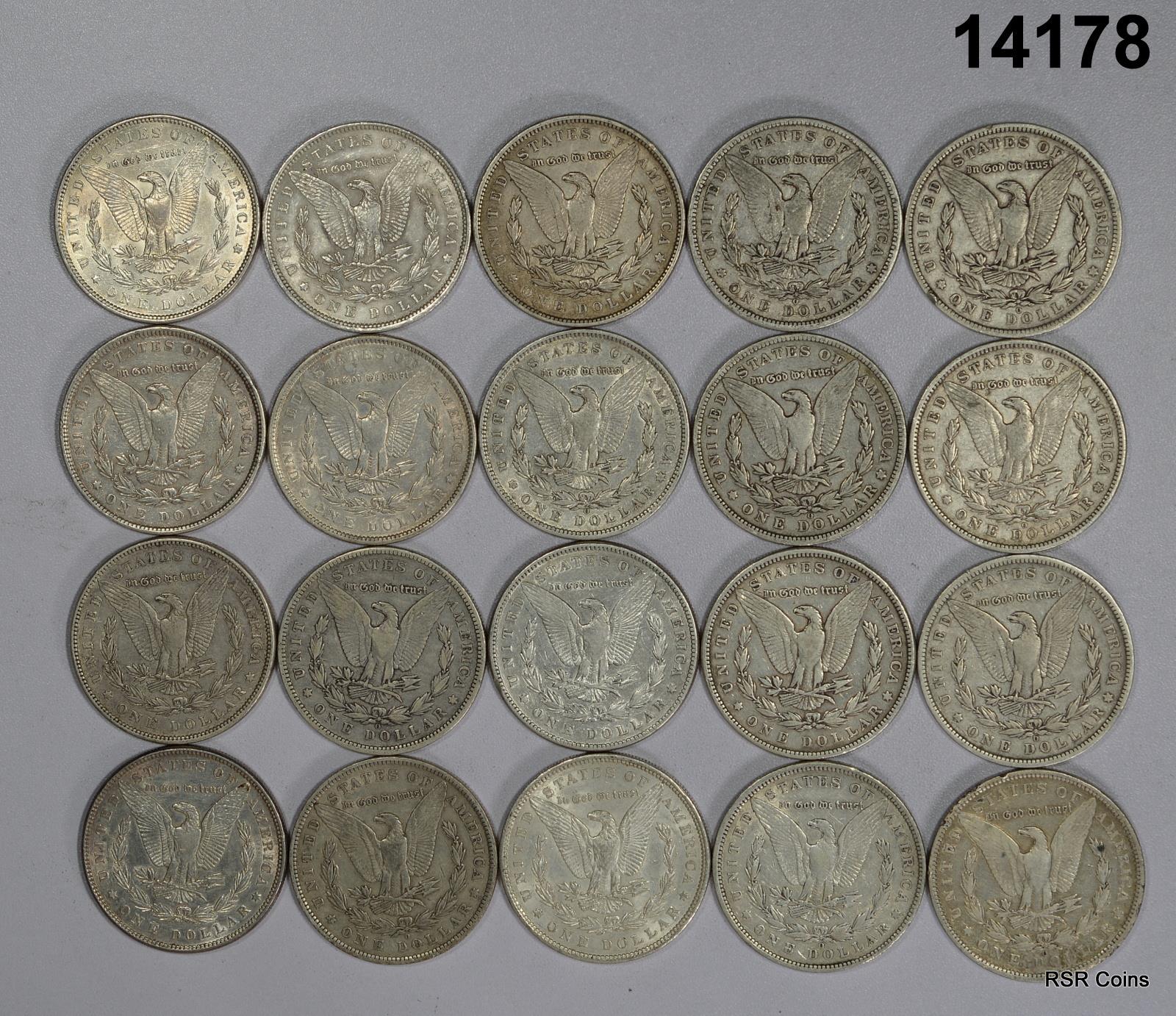 ROLL OF 20 PRE '21 MORGAN SILVER DOLLARS VF-AU NICE COIN MIX! 90 % SILVER!#14178