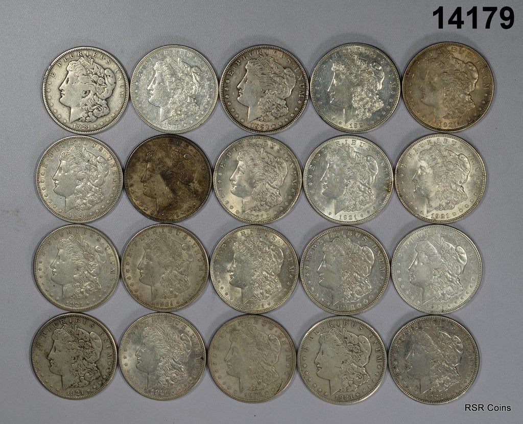 1921 MORGAN SILVER DOLLARS ROLL OF 20 VF-AU+! 90% SILVER #14179