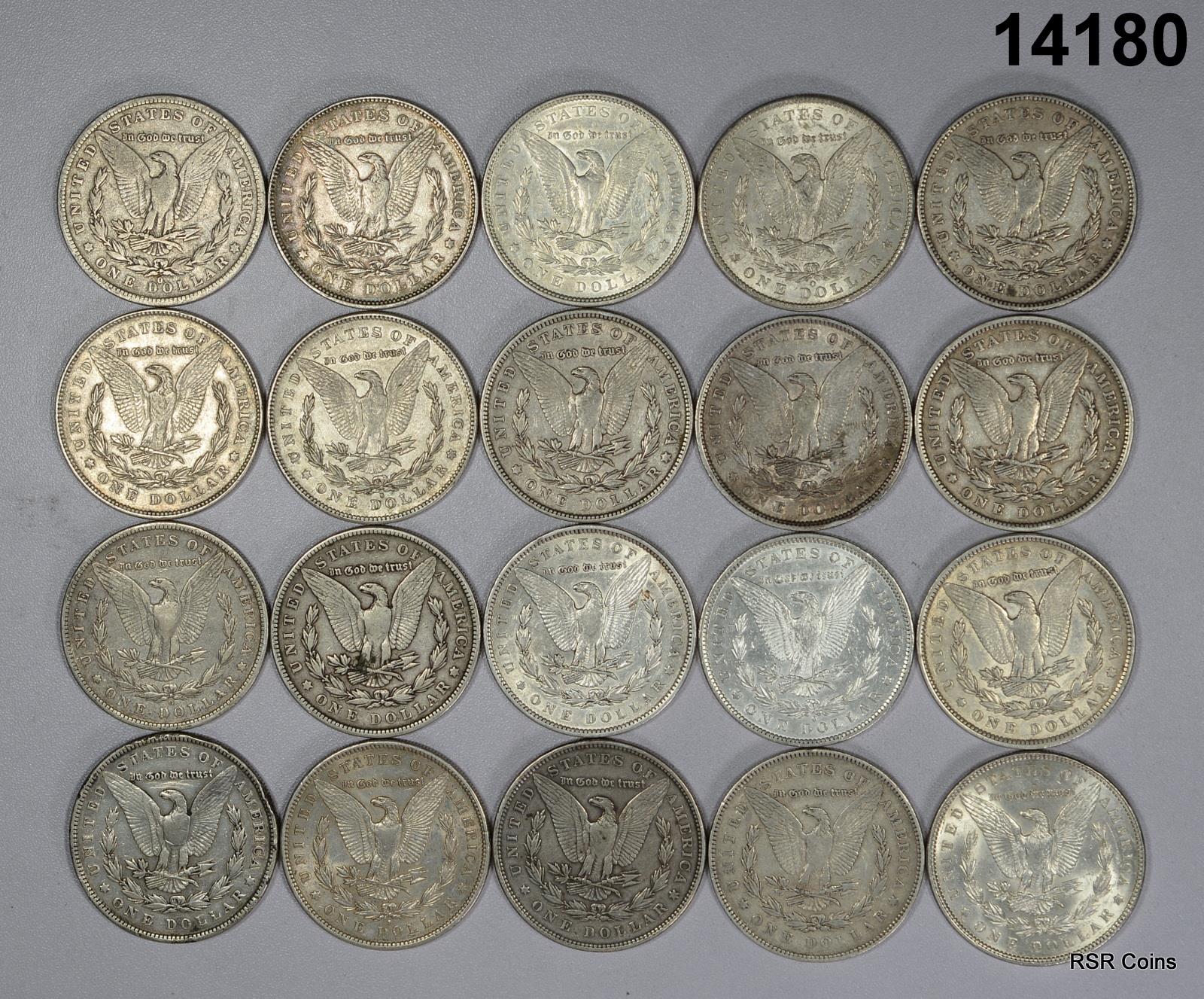 LOT OF 20 PRE '21 MORGAN SILVER DOLLARS VF-AU! 1878 + 1890 ! 90% Silver #14180