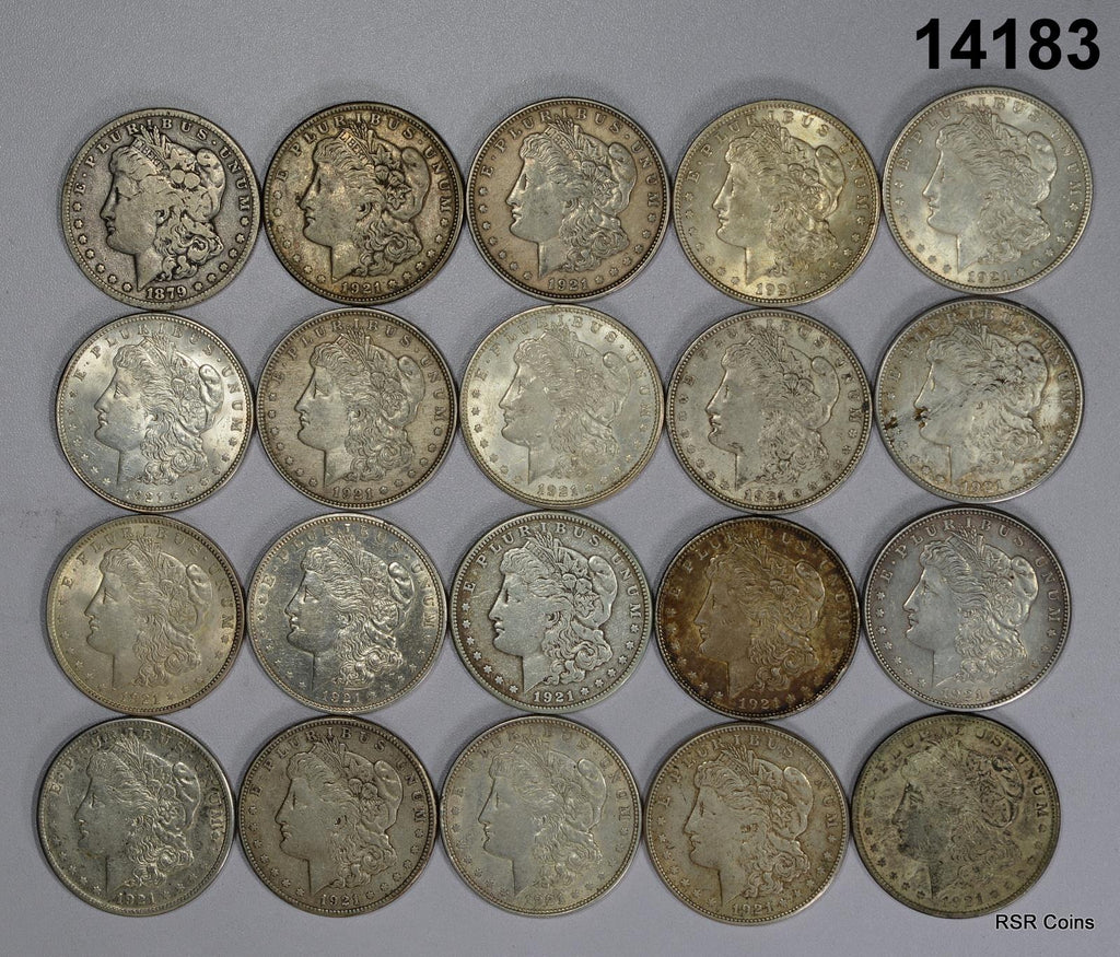 1921 MORGAN SILVER DOLLARS ROLL OF 20 COINS DECENT LOT! 90% SILVER #14183