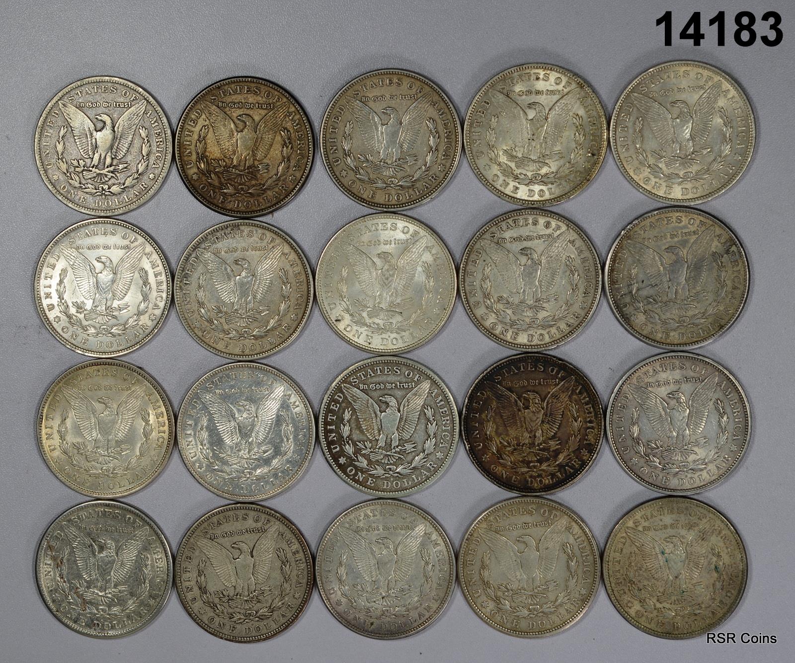 1921 MORGAN SILVER DOLLARS ROLL OF 20 COINS DECENT LOT! 90% SILVER #14183