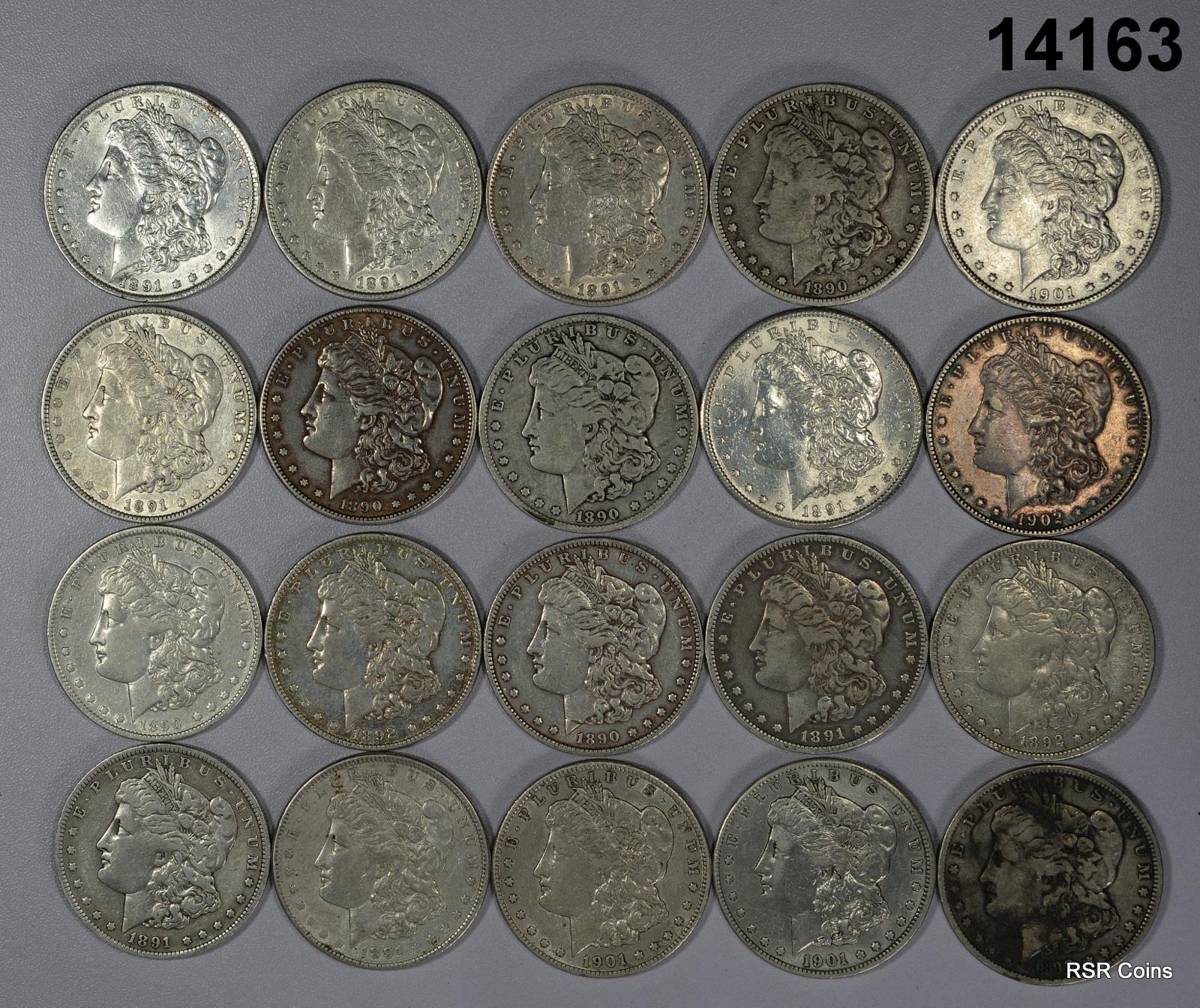 LOT OF 10 PEACE & 10 MORGAN PRE '21 90%SILVER DOLLARS VF-AU SOME CULLS! #14188