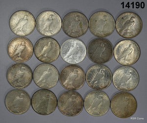 ROLL OF 20 PEACE SILVER DOLLARS GRADING XF-BU! NICE GROUP! #14190