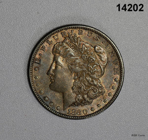 1880 S MORGAN SILVER DOLLAR BU+ PALE RAINBOW COLORS! #14202