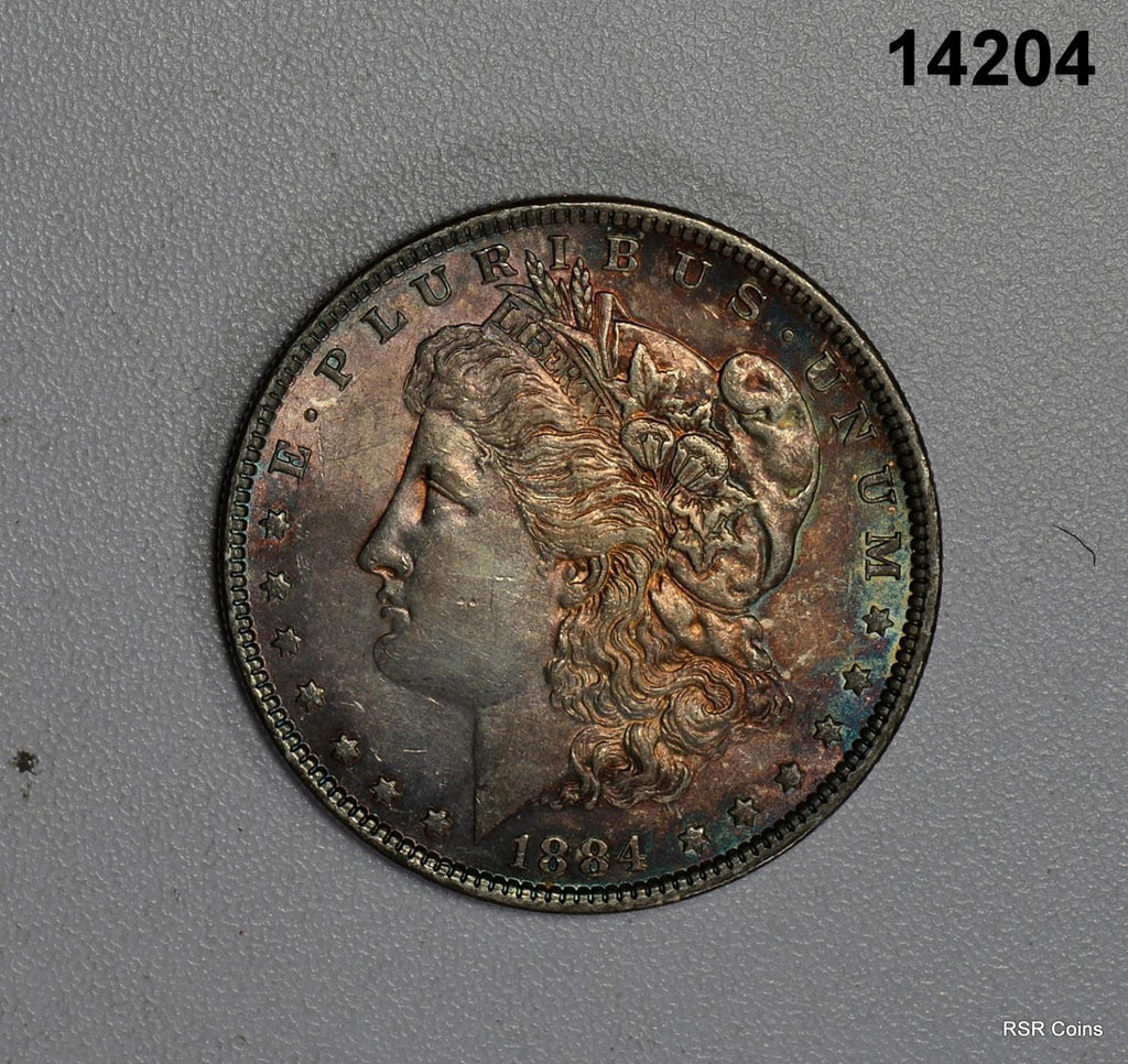 1884 MORGAN SILVER DOLLAR BU RAINBOW TONED! #14204