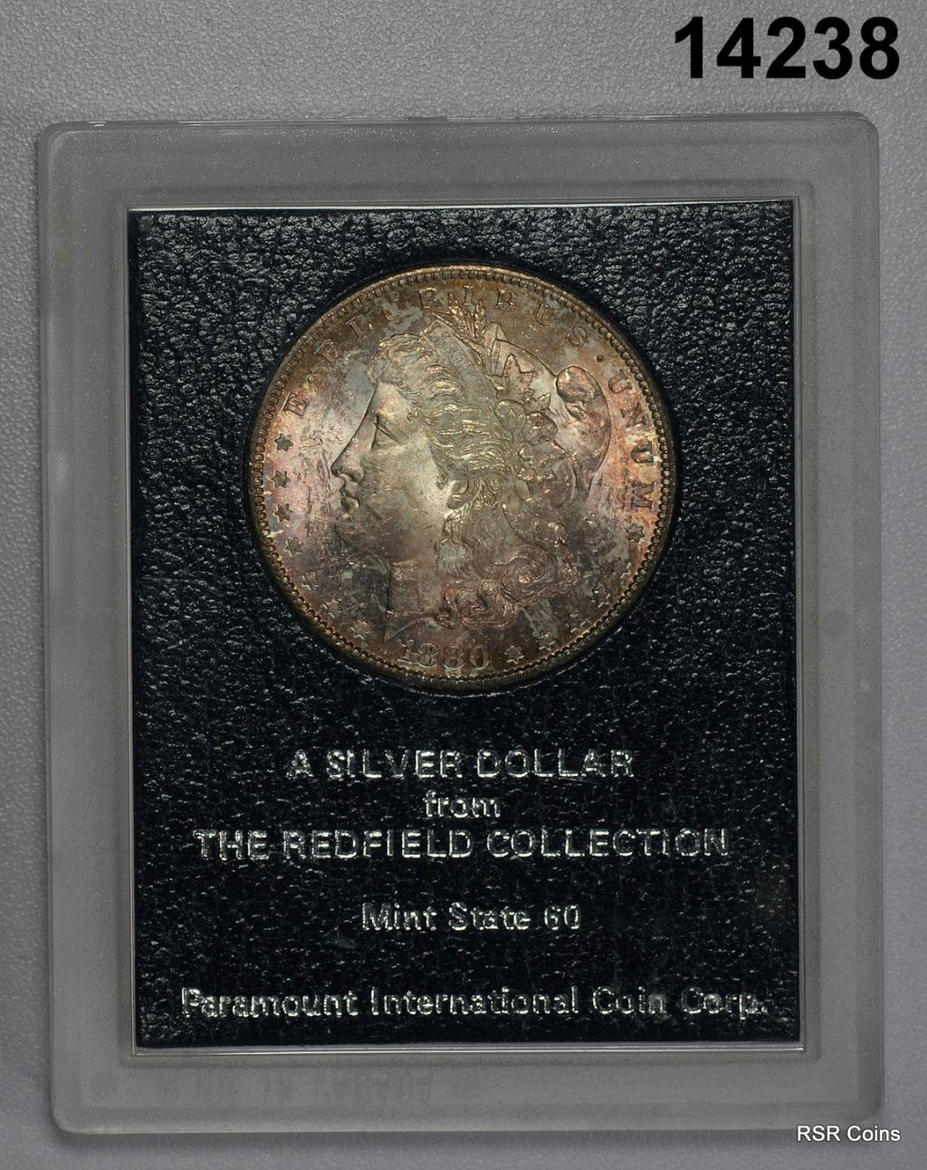 1880 S REDFIELD COLLECTION MORGAN SILVER DOLLAR AMBER RED COLORS #14238