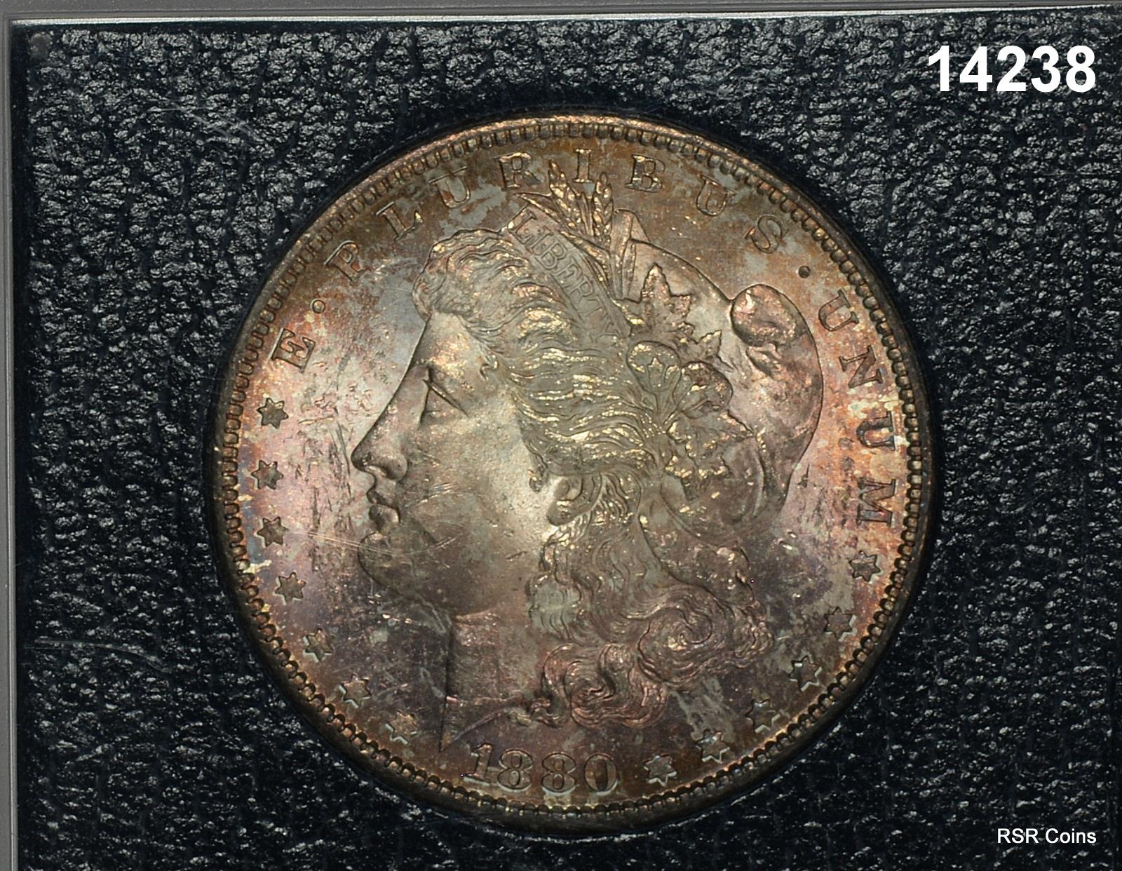 1880 S REDFIELD COLLECTION MORGAN SILVER DOLLAR AMBER RED COLORS #14238