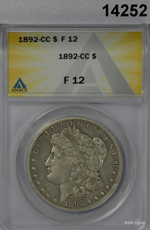 1892 CC MORGAN SILVER DOLLAR SCARCE DATE ANACS CERTIFIED F12! #14252