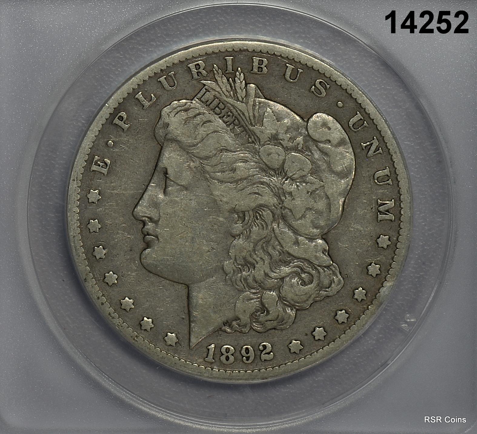 1892 CC MORGAN SILVER DOLLAR SCARCE DATE ANACS CERTIFIED F12! #14252