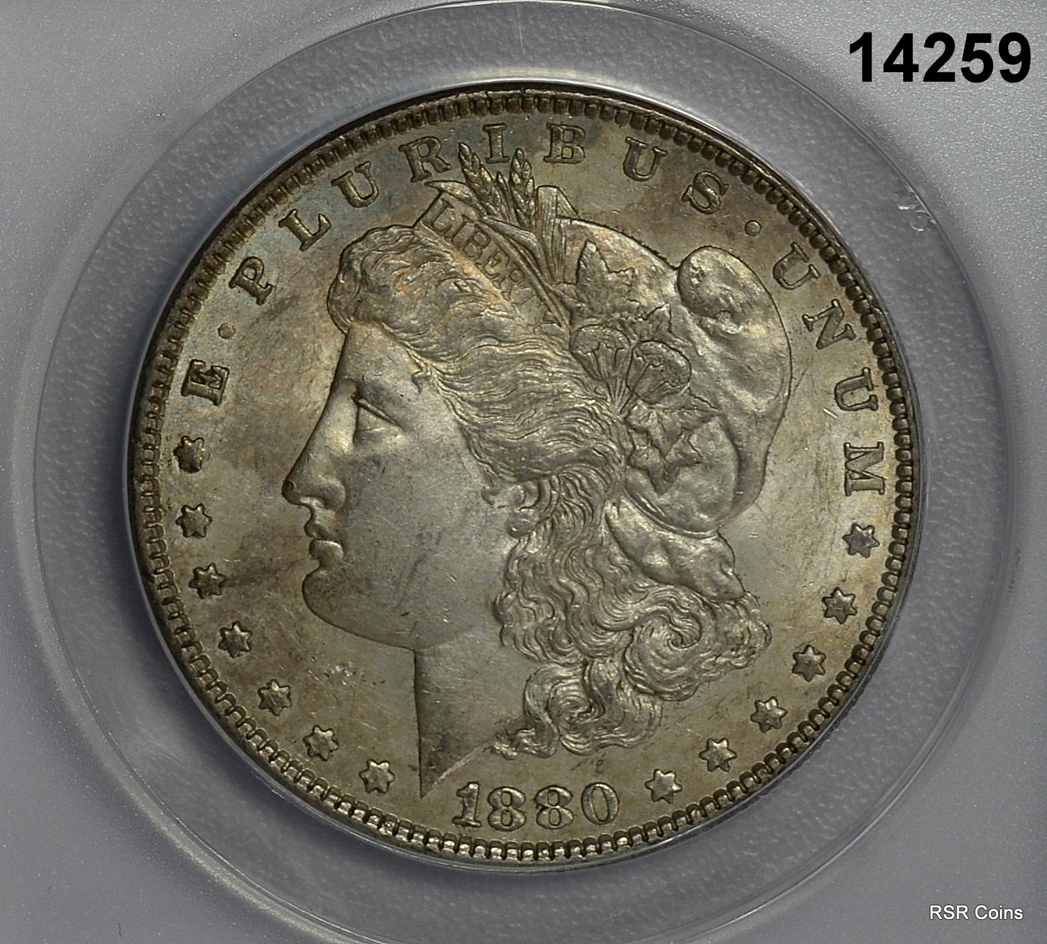 1880 MORGAN SILVER DOLLAR ANACS CERTIFIED AU58 CLEANED #14259