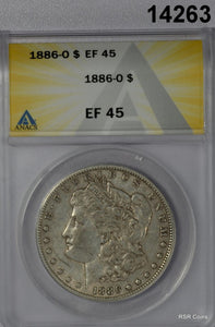 1886 O MORGAN SILVER DOLLAR ANACS CERTIFIED EF45 SCARCE DATE! #14263