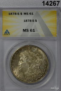 1878 S MORGAN SILVER DOLLAR ANACS CERTIFIED MS61 ORANGE COLORS!! #14267