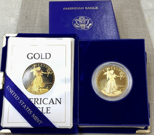 1986 W 1 Oz Gold American Eagle Proof $50 Coin W / Box & COA ORIGINAL GEM!