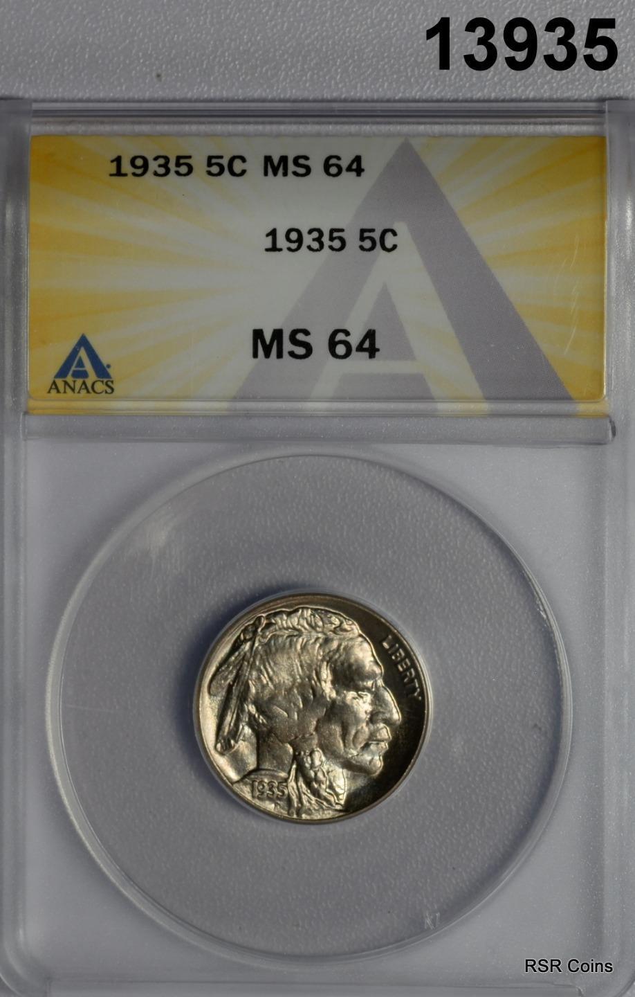 1935 BUFFALO NICKEL ANACS CERTIFIED MS64 FLASHY! #13935