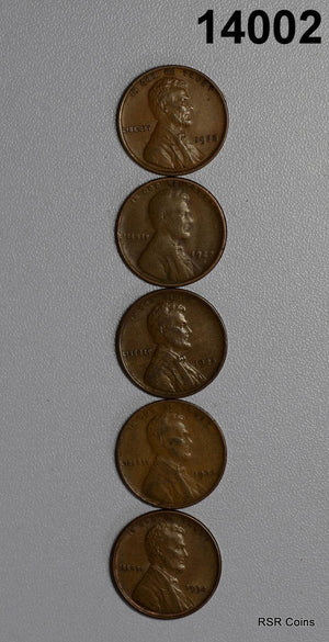 LOT OF 5 LINCOLN CENTS: 1934 AU, 1928 AU, 1927 S XF, 1920 XF, 1932 XF#14002