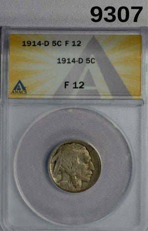 1914 D BUFFALO NICKEL ANACS CERTIFIED FINE 12 KEY DATE! NICE! #9307