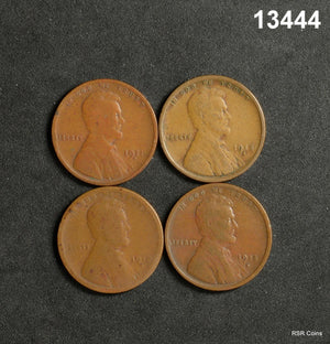 LOT OF 4 LINCOLN CENTS: 1912 D G, 1911 D VG, 1918 S VG, 1915 D VF! #13444