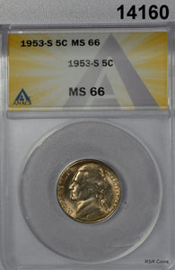 1935 S JEFFERSON NICKEL ANACS CERTIFIED MS66 ORIGINAL GOLDEN COLOR WOW!! #14160