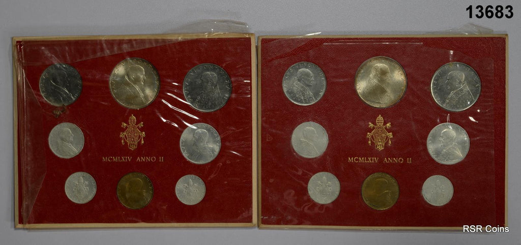LOT OF 2 1964 VATICAN BU 8 COIN SETS 500 LIRA SILVER! POPE JOHN PAUL #13683