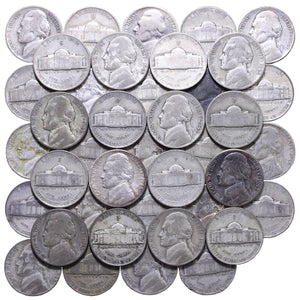 1942-1945 Jefferson 35% Silver War Nickel Roll 40 Circulated Mixed Date