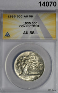 1935 CONNECTICUT COMMEMORATIVE HALF ANACS CERTIFIED AU58! FLASHY! #14070